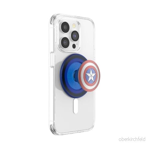 PopSockets: PopGrip Round för MagSafe Adapterring Ingår Hopfällbar Stativ och Grepp Smartphone Fodral med en Swappable Top Enamel Captain America 840173740576