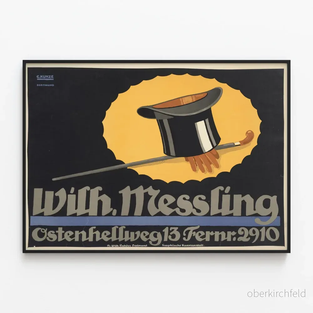 Vintageposter av Wilh. Messling med hög hatt och käpp