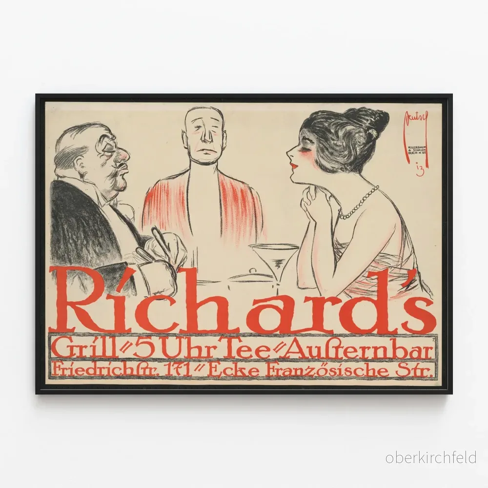 Vintageaffisch Richards Grill Tre middagsgäster vid bordet