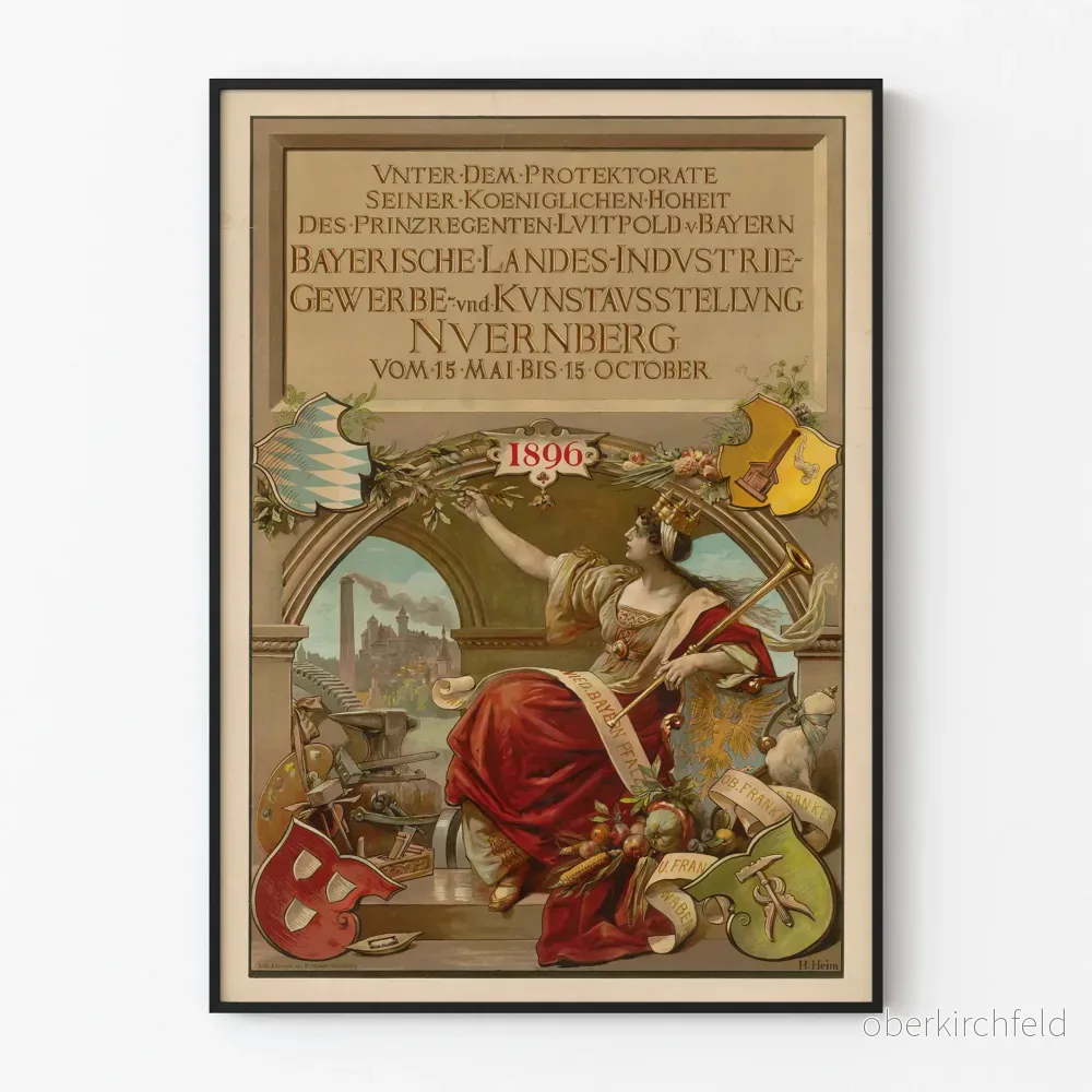 Vintage Art Nouveau-Poster 1896 - Industri- och konstutställningen i Nürnberg