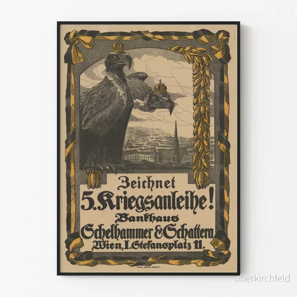 Vintage Tysk Poster Som Visar 5. Krigsobligation Historisk Väggdekoration
