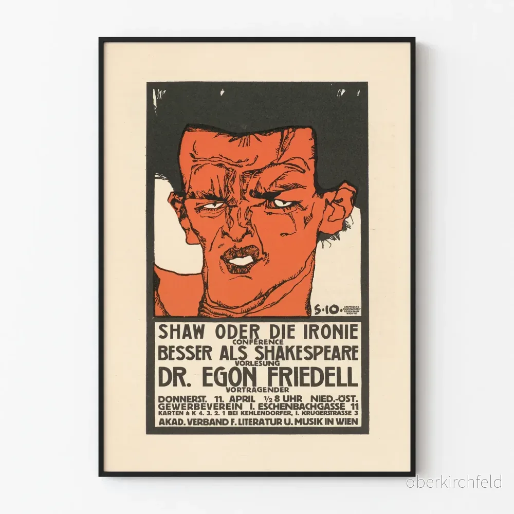 Vintageposter för konferens Egon Friedell 'Shaw eller ironin'