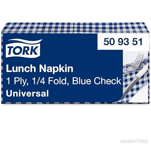 Tork Lunch blå rutig servett, 1/4 veck, 1 slöja, 33 cm x cm, 20 100 servetter, 509351 7322541082240