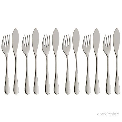 WMF Merit fiskbestick 12 delar, fiskset för 6 personer, fiskgaffel, fiskkniv, Cromargan protect polerat rostfritt stål, reptåligt 4000530652867