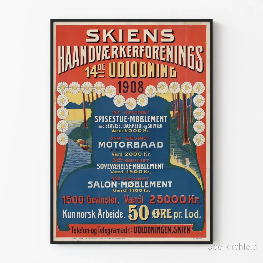 Vintageposter 1908 - Skien Hantverksförenings lotteri