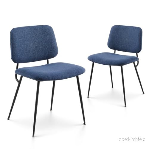 COLAMY Moderna klädsel matrumsstolar set med 2, tygmatrumsstolar accentmatstol snygga köksstolar solida metallben och böjd rygg, blå 6932318000578