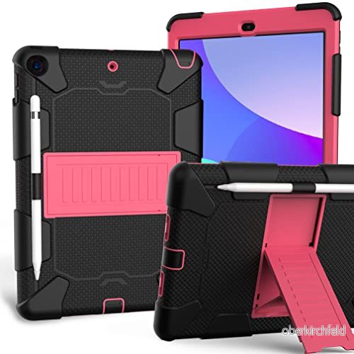 fodral för iPad 10,2 tum 9:e/8:e/7:e generationen 2021/2020/2019 med tre i ett design, stötsäkert, robust pennhållare och stativ svart + ros 7657136166198