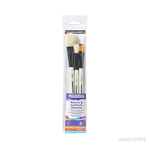 Daler Rowney Graduate akvarell syntetisk och get hårborste plånbok set, 3 blandade borstar med kort handtag (oval mopp platt tvätt), perfekt för studenter 785924389256