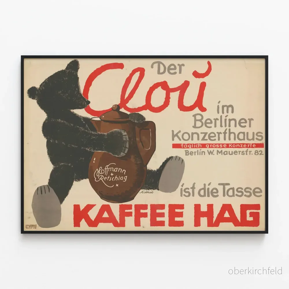 Vintageaffisch med björn och kafé Kaffee Hag