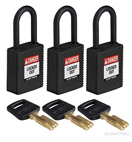 Brady SafeKey låsbart hänglås nylon svart 1,5 tum plast Shkl nyckel ungefär 3 st. 754473611309