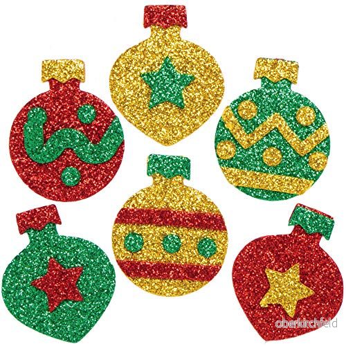 Baker Ross AX312 Julgranskulor glitter skumklistermärken paket med 96, barnklistermärken, idealiska för julkonst och hantverksprojekt, bra korttillverkning scrapbooking 5051174109131