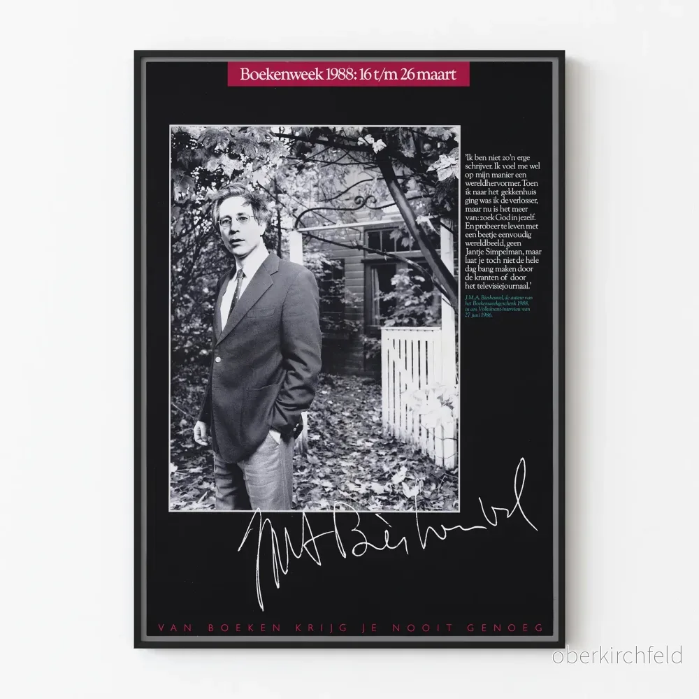 Vintageposter för Bokveckan 1988 med J.M.A. Biesheuvel