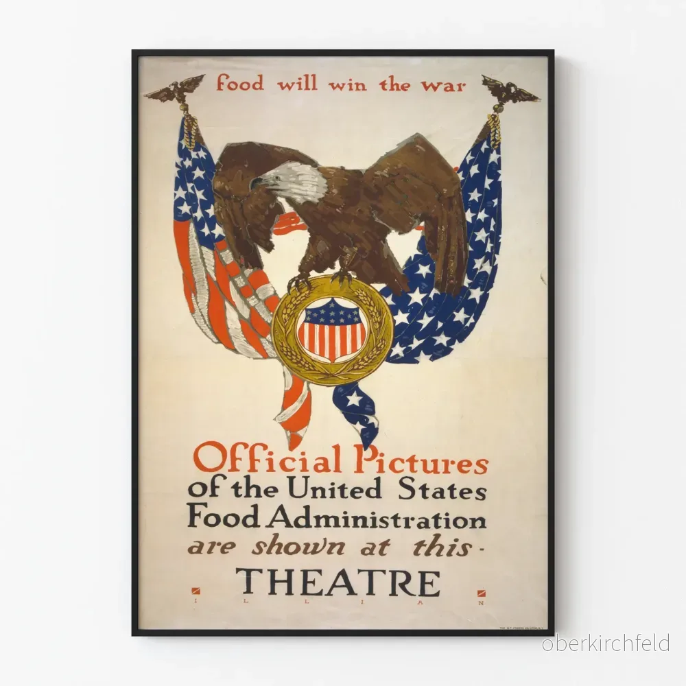 Vintageaffisch med örn och USA-flaggor – Mat kommer att vinna kriget