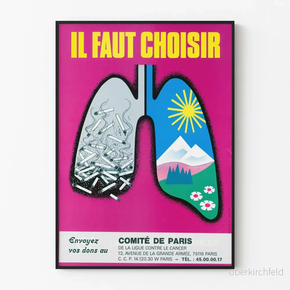 Vintage anti-rökningsposter - Man måste välja, stopp för cancer