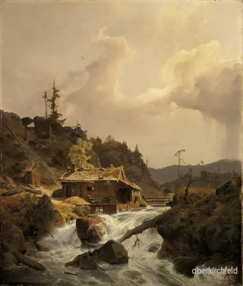 Målning av norsk landskapsbild med kvarn - Andreas Achenbach | Konsttryck - Bild 2