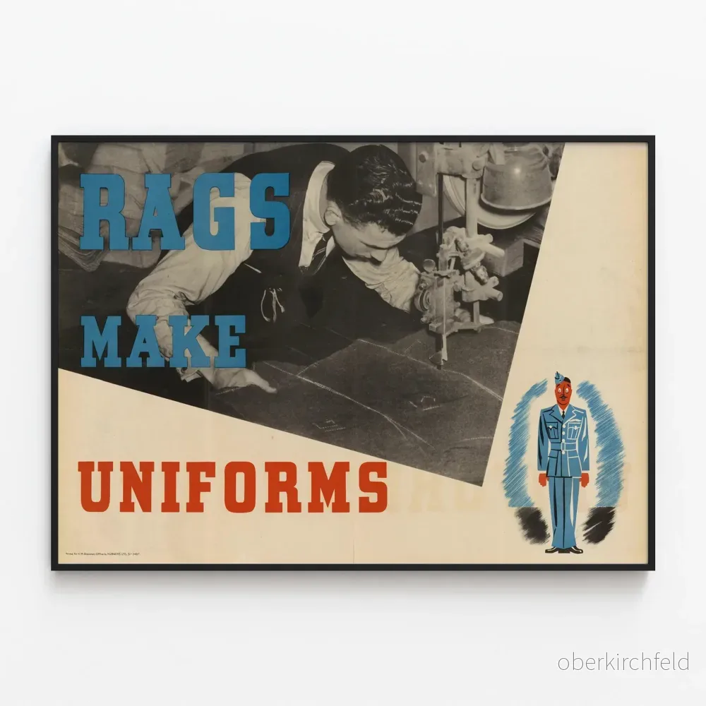 Vintageposter Rags Make Uniforms för industriell väggdekoration