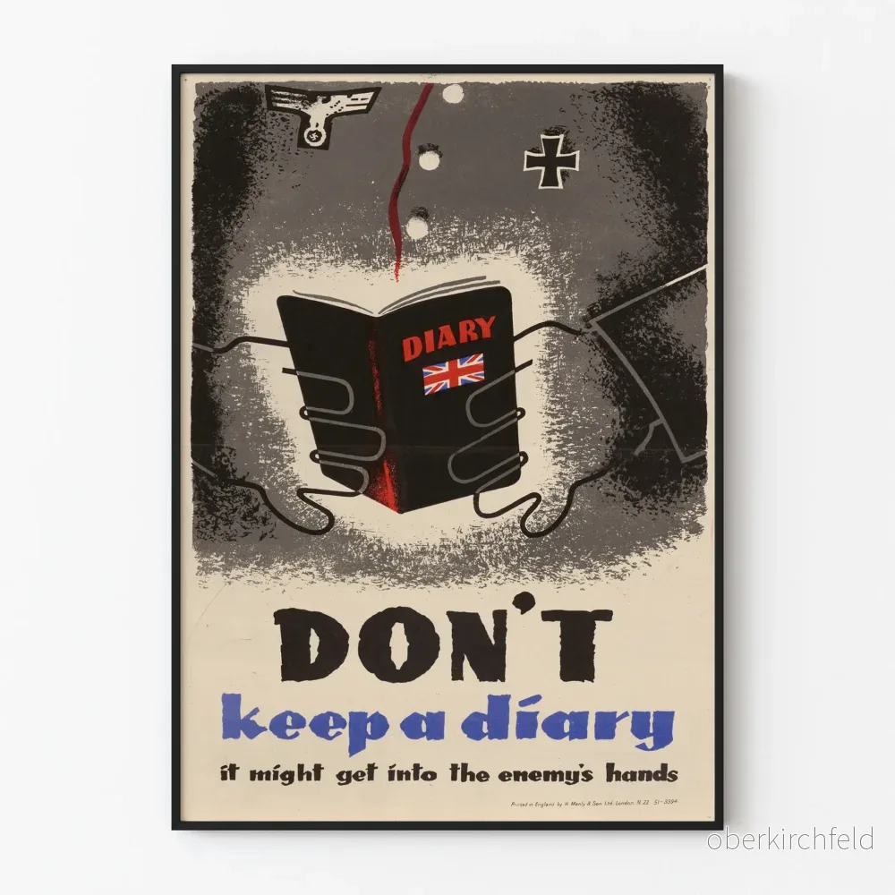 Vintagepropagandaposter från England 'Don't Keep a Diary'