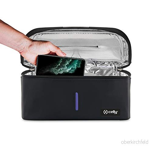 Celly Universell UV strålad steriliseringsmaskin (certifieringar), desinfektionspåse med C strålar för smartphones och tillbehör, surfplattor upp till 8 tum, klockor, masker, handskar. 8021735760184