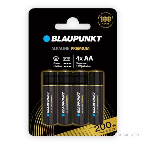 BLAUPUNKT Premium AA alkaliska batterier förpackning med 4, bäst för spelkontroller och leksaker, LR6BPR/4CP 5410853065548