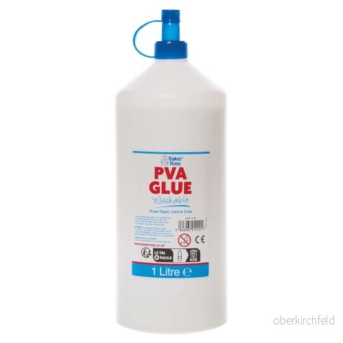 Baker Ross FN078 Tvättbart PVA lim 1 liter, för skolor, läromedel, universallim trä, papper, kort 5063067010141