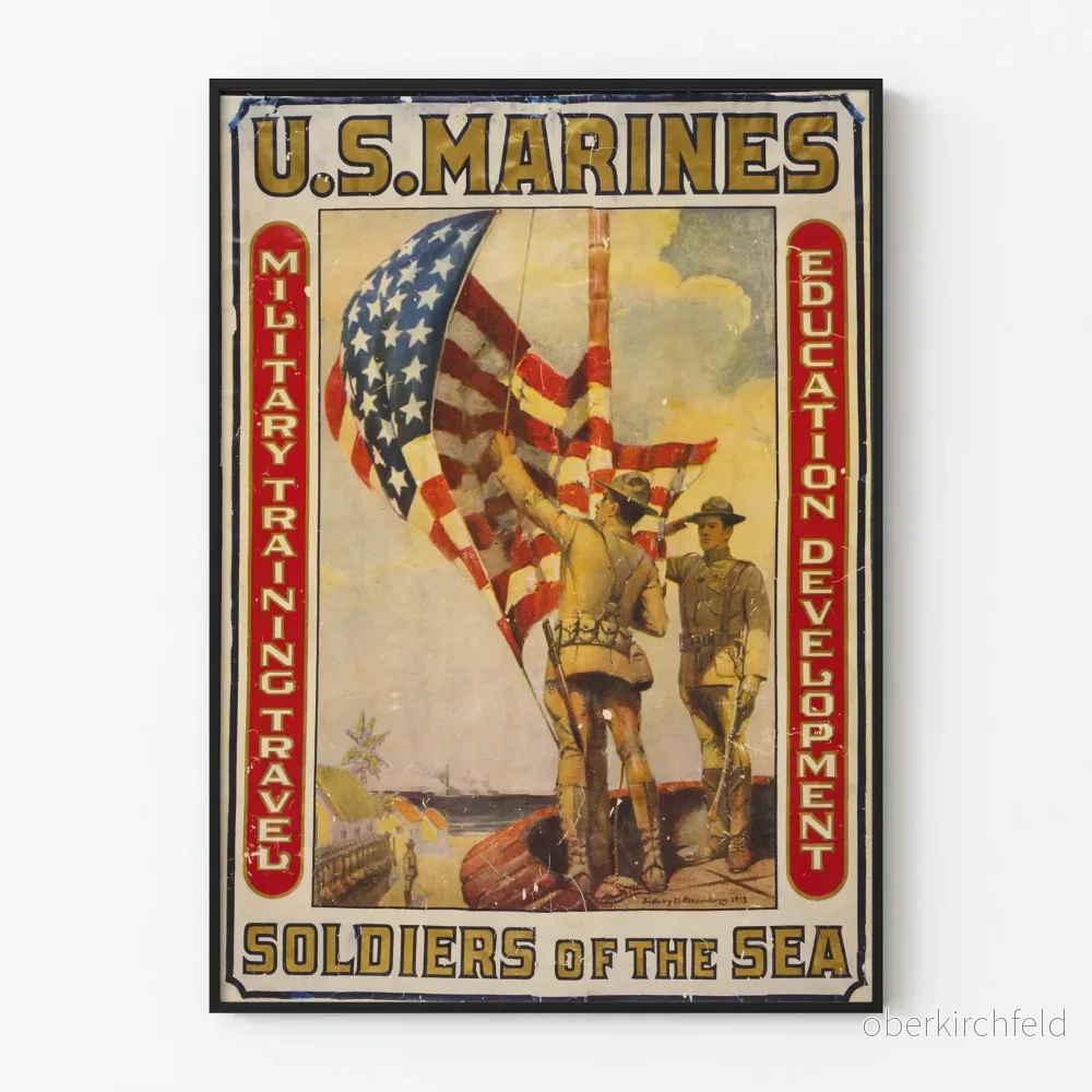 Vintageposter U.S. Marines Soldater vid havet - Militär väggdekoration