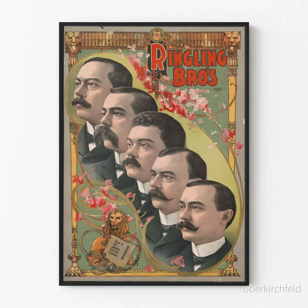 Vintageaffisch med Ringling Bros porträttillustrationer