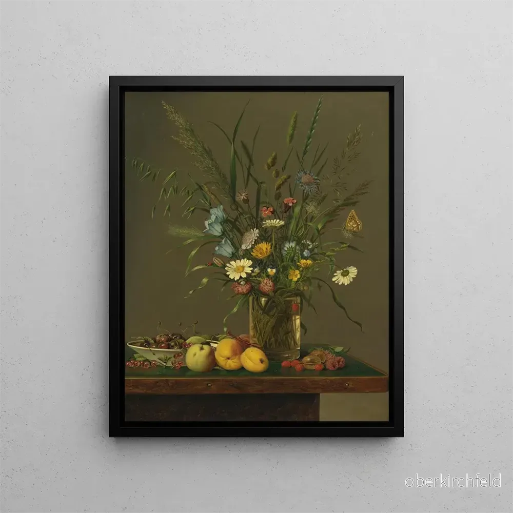 Målning Blommor i en glasvas och en fruktkonstkomposition – Anton Hartinger | Konsttryck Målning Blommor i en glasvas och en fruktkonstkomposition – Anton Hartinger | Konsttryck