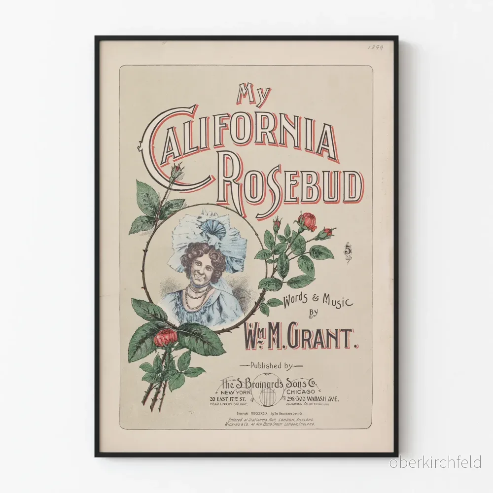 Vintageposter My California Rosebud, blomsterväggdekoration