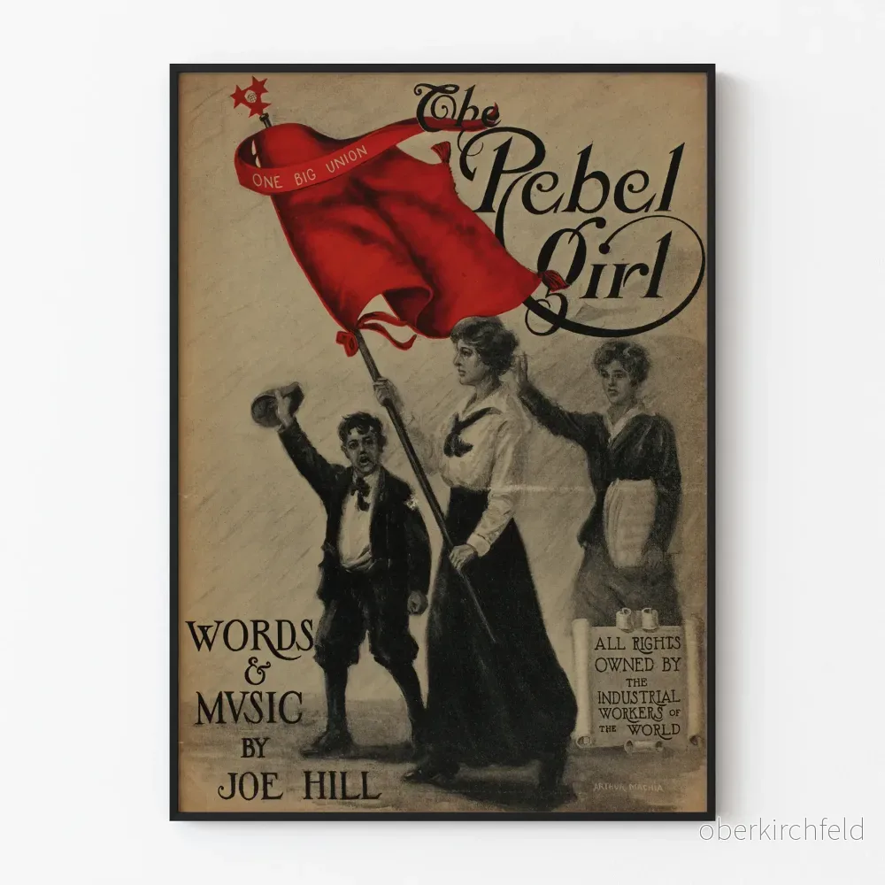 Vintageposter The Rebel Girl med röd flagga och engagerade figurer