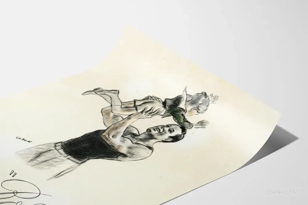Vintage affisch Tonique Roche - Illustration av man och barn - Bild 3