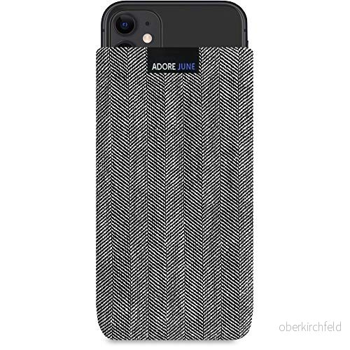 Adore June Business väska kompatibel med Apple iPhone 11 mobilväska av karakteristiskt fiskgräs tyg grå/svart, skyddsväska tillbehör display rengöringseffekt 4260477567444