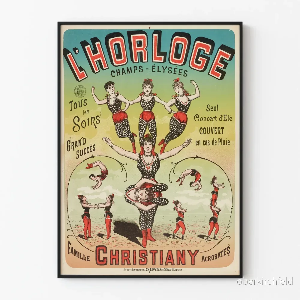 Vintageposter L'Horloge Champs-Élysées Familj Christiany Akrobater