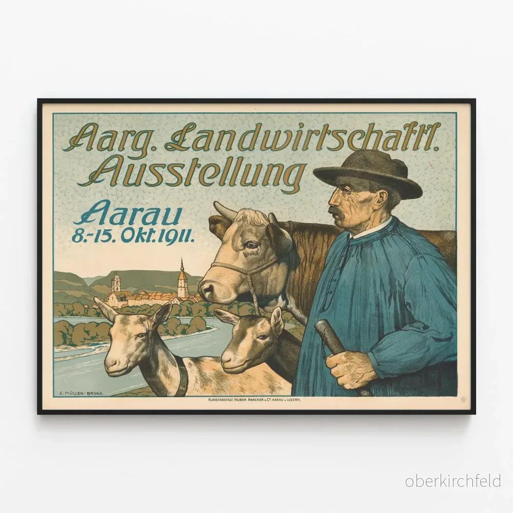 Vintageaffisch för jordbruksutställning i Aargau, Aarau 1911