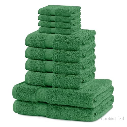 DecoKing Set med 10 bomullskvalitet 525 g/m² 4 gästhanddukar 30 x 50 cm handdukar 100 och 2 badhanddukar 70 140 grön absorberande marina 5902633957070