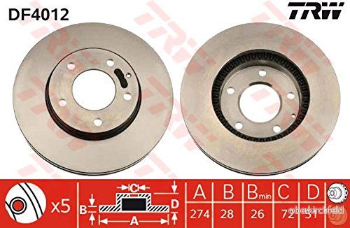 TRW DF4012 Disque de frein 274 28 5 114 ventilé peint MAZDA: MPV 2 3322937187263