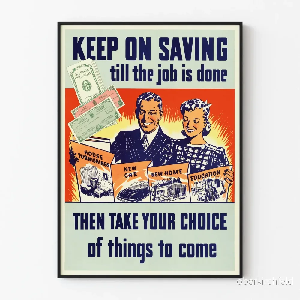 Vintage affisch med motivation för sparande och framtidsval Vintage affisch med motivation för sparande och framtidsval