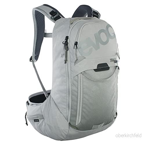 EVOC TRAIL PRO SF 12l ryggsäck för stigcykling och tävling, (lätt cykelryggsäck, LITESHIELD PLUS ryggskydd, 2l vätskeblåsfack, storlek: XS), stengrå 4250450729457