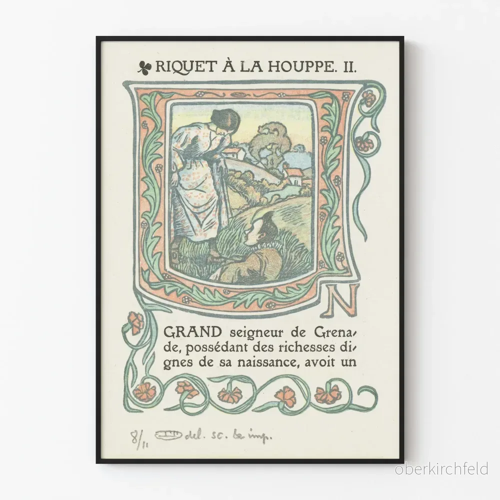 Vintage dekorativ poster Riquet à la Houppe med inramning