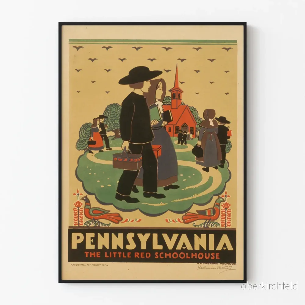 Vintageposter Pennsylvania Den lilla röda skolhuset