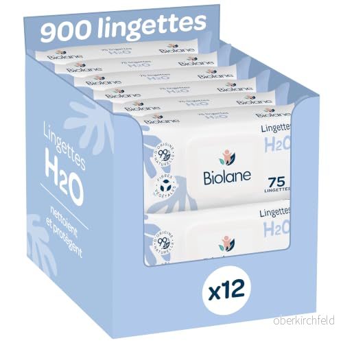 BIOLANE Babyvåtservetter med vatten 900 våtservetter förpackning 12 x 75 skonsam och effektiv rengöring från födseln fransk kvalitet 3286010106957