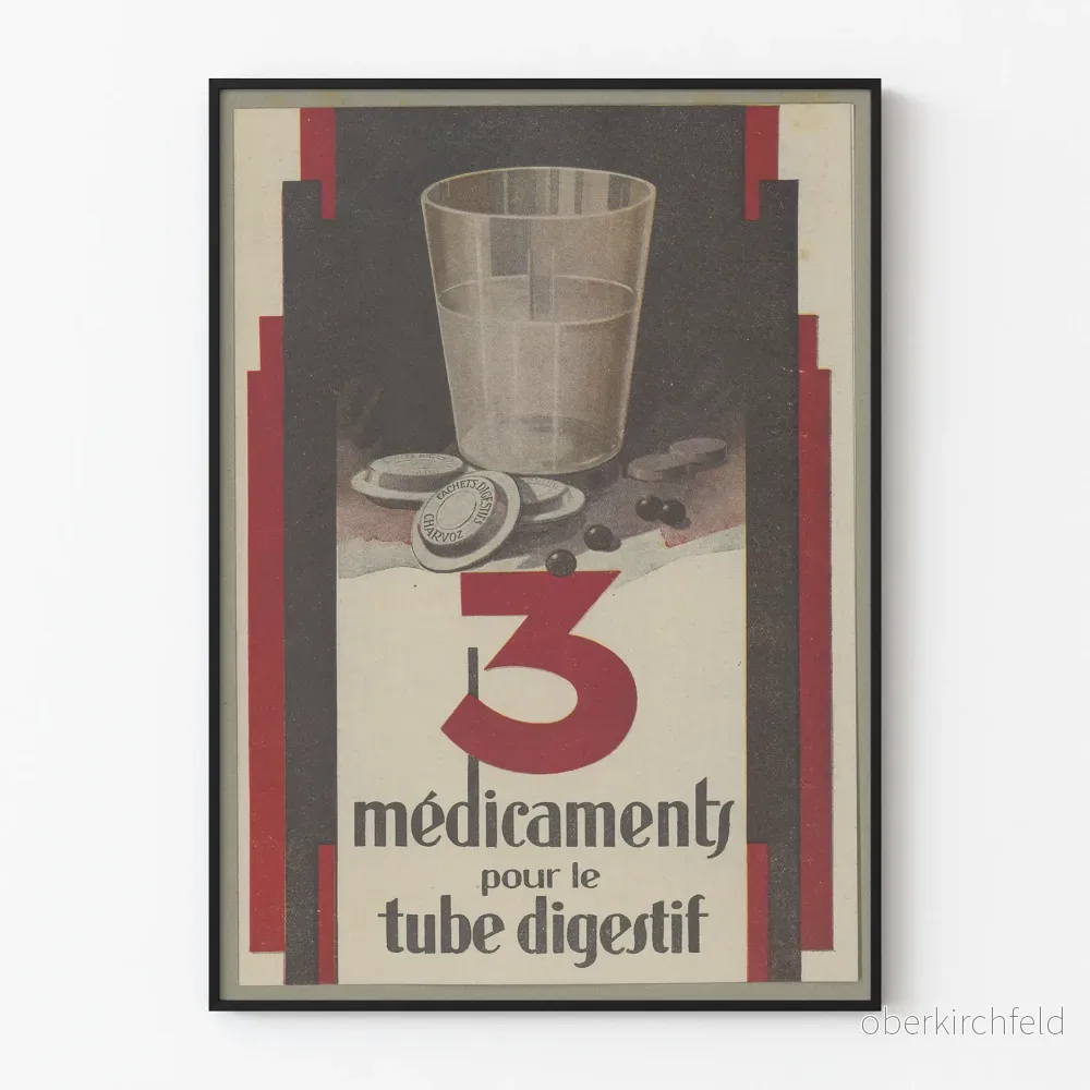 Vintageposter med 3 mediciner för matsmältningssystemet