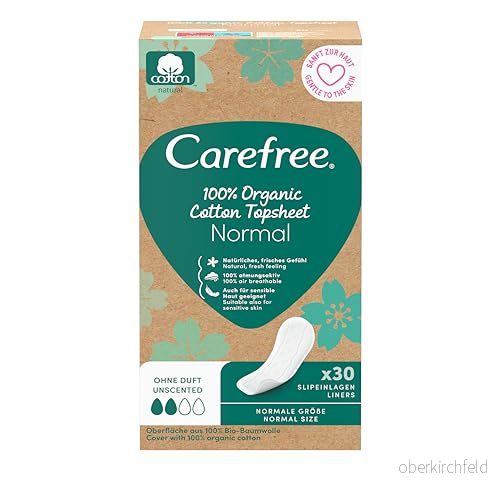 Carefree Trosinsats 100% ekologisk bomull topplakan normal (30 stycken), tillverkad av certifierad för en naturlig, fräsch känsla, storlek 3574661651408