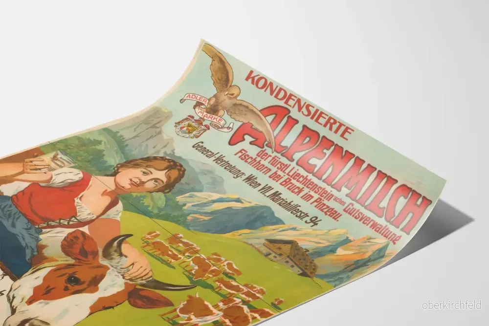 Vintageposter med mjölkig kondensat från Alperna, bergslandskapdekoration - Bild 3