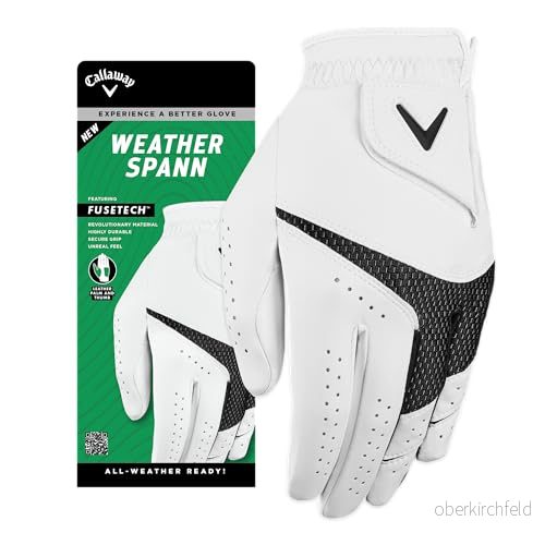 Callaway Golf Weather Spann premium syntetisk golfhandske (vit, enkel, standard, medium, sliten på vänster hand) 197193403364