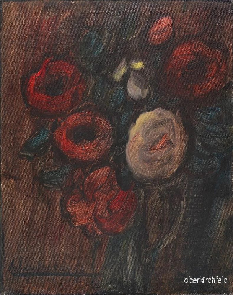 Stor målning av stilleben med grön kruka och pioner, bukett med mörkröda rosor - Alexej von Jawlensky | Konsttryck - Bild 2