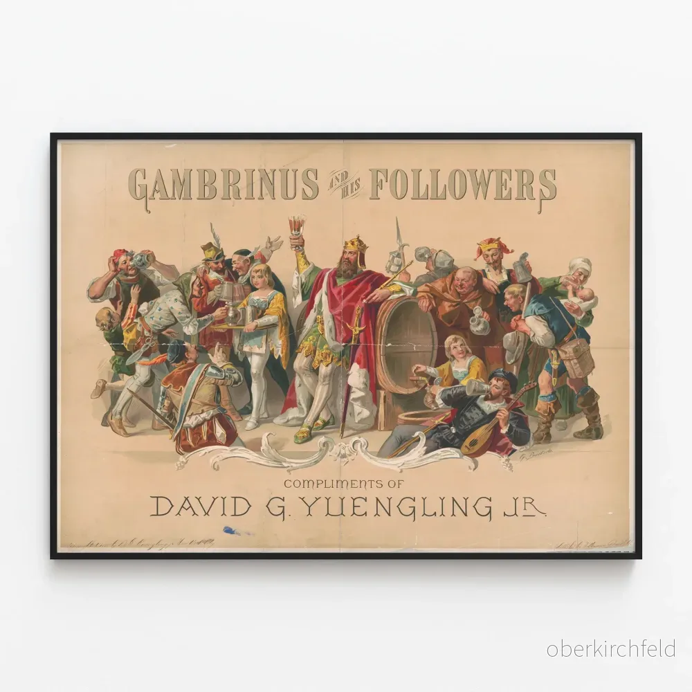 Vintageposter av Gambrinus och hans trogna för väggdekoration