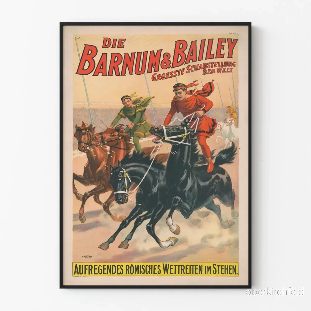 Vintageposter Barnum & Bailey hästkapplöpning romersk