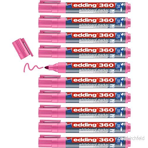 edding 360 whiteboardmarker rosa låda med 10 pennor rund spets 1,53 mm torkas bort utan vatten för whiteboard, blädderblock, anslagstavla, memo tavla sketcher går att fylla på 4004764985333