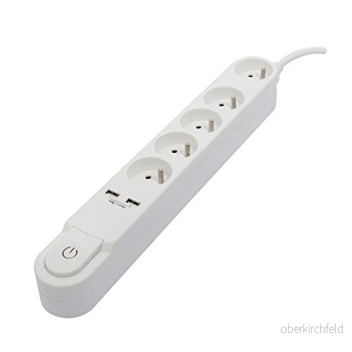 Designblock 5x16A med strömbrytare + 2 USB 1,5 m vit 5411478475125