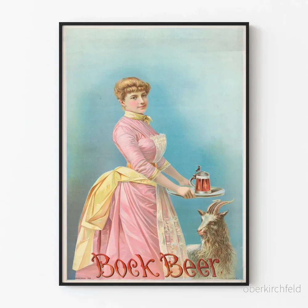 Vintageposter för Bock Beer med kvinna och get - Retro väggdekoration